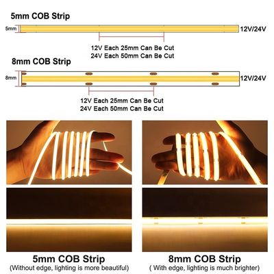 100lm/w DC 12V24V 8mm 320leds Blue Flexible COB Led Strip Light for Cabinet Bedroom Kitchen Lighting Decoration