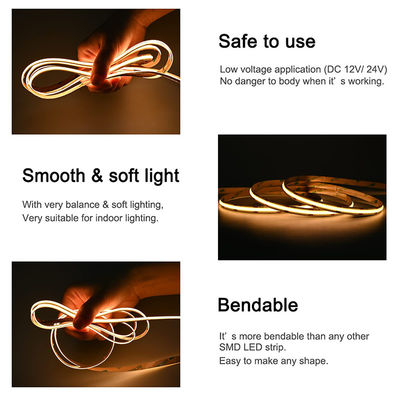 384 chips/m COB High Lumen DC12V24V Warm 3000K Led Strip Light for TV Backlight Cabinet