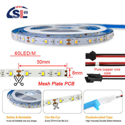12V 60leds/m 6000K-6500K SMD 2835 White Addressable Led Backlight Strip Lights 2200 lm