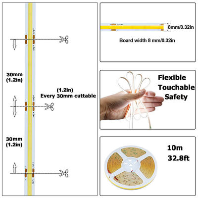 NO-Waterproof 12V24V 8mm10mm 480Leds 6500K White CE RoHs Flexible COB LED Strip Light
