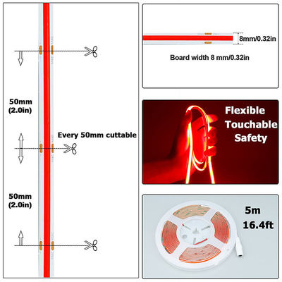 COB Led Strip Light IP20 8mm 12V24V 480leds Red for Indoor and Outdoor decoration