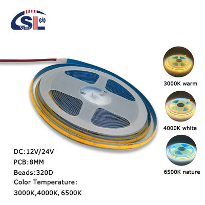 8mm Width 12V 24V 3000K Warm COB Led Strip Light CE RoHs IP20 with 50000 Hours Lifespan
