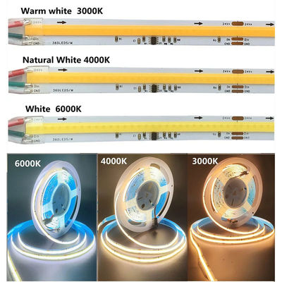 12v24v 8mm 360leds 4000K White COB SMD2835 Led Strip Light for Versatile Applications