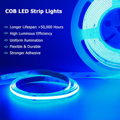 CE LVD EMC ROHS FCC REACH ERP2.0 Certified Ice Blue COB Led Strip Light with 8mm Width