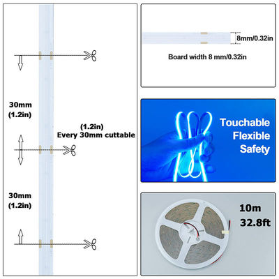 CE LVD EMC ROHS FCC REACH ERP2.0 Certified Ice Blue COB Led Strip Light with 8mm Width
