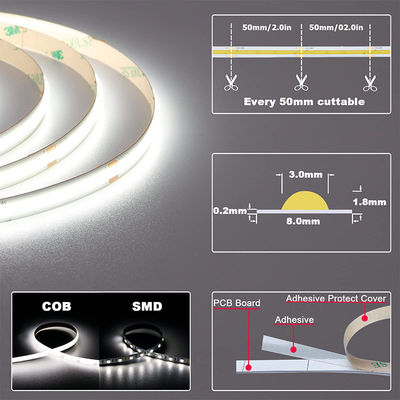 LED Strip Light 8mm10mm 480leds 3000K4000K6500K Warm Natural White Flexible COB Light