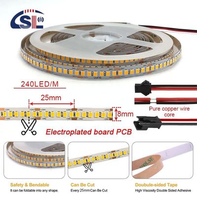 DC12V / 24V SMD2835 Electroplate PCB 240Ds 8mm Ra 80 4000K LED Light Strip for Home