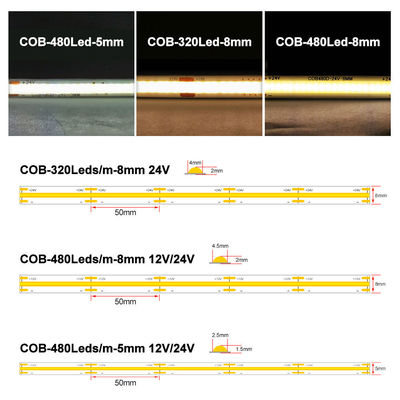 DC12V24V 8mm10mm 576leds 3000K 6500K CCT COB Led Strip Light for TV Backlight Cabinet