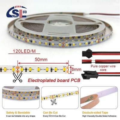 Residential LED Light Strip DC12V 24V SMD2835 Electroplate PCB 120Ds 8mm Ra 80 6500K Running