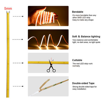 CE RoHs IP44 Ra80 COB Led Strip Light 8mm Width 110V/220V 320Leds 3000K4000K6500K 3