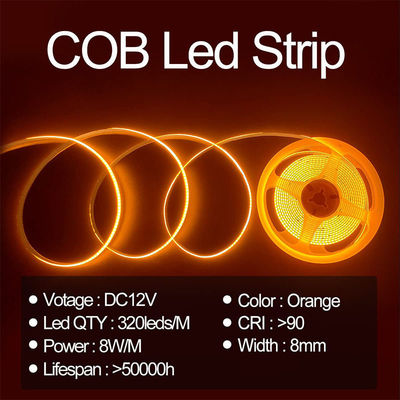 IP20 12V 24V Flexible COB Led Strip Light 8mm 320Leds Orange Waterproof Strip Light 3