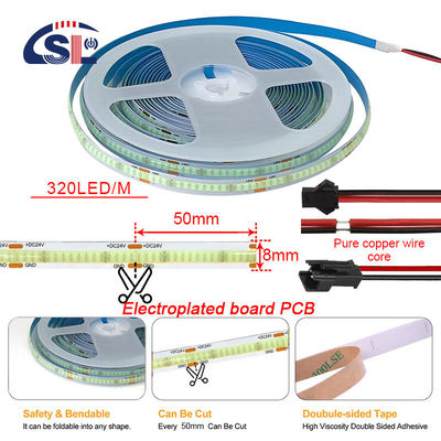 320Leds High Brightness Ice Blue COB Led Strip Light CE RoHs IP20 8mm Width 12V24V