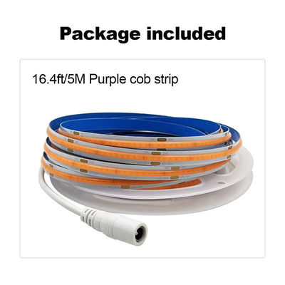 3000K Ra90 High Density Flexible COB LED Strip Light 12V24V 320leds 8mm Width Purple