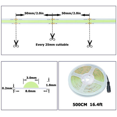 DC12V24V 480LEDs Ra90 8mm10mm Width Green Flexible COB LED Strip Light for Lighting