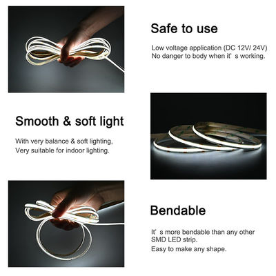 DC 12V24V 8mm10mm Width 320Leds 6500K White High Brightness Flexible COB Led Strip Light for Kitchen Living Room