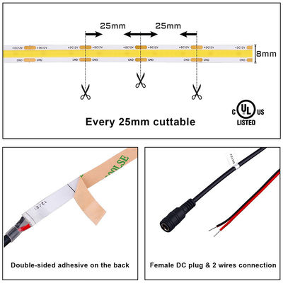 DC 12V24V 8mm10mm Width 320Leds 6500K White High Brightness Flexible COB Led Strip Light for Kitchen Living Room