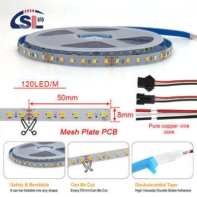High brightness 12V 8mm 120leds SMD2835 Led Strip Light with Double-sided CCT Board