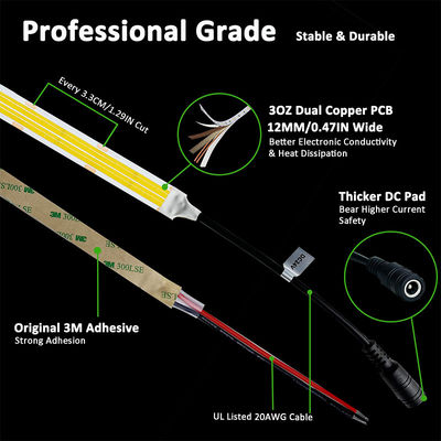 Smart Lighting COB Led Strip Light for Customization in Bedroom Hotel Indoor Decoration