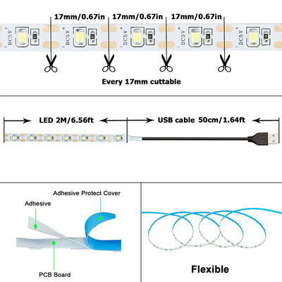 3- 120° Beam Angle 5v 120leds 8mm 4000K Natural One light one cut SMD2835 Led Strip Light