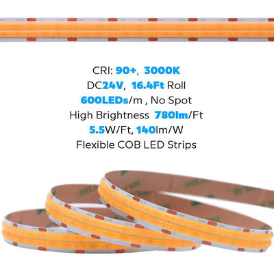 2- DC12V24V 8mm 320Leds 3000K Warm COB Led Strip Light for Cabinet bedroom kitchen lighting decoration