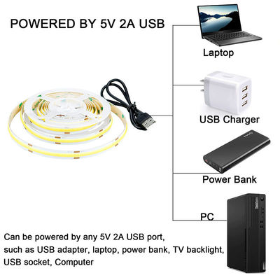 Hotel 5V 8mm 320leds 4000K Natural 1cm one cut IP65 Waterproof Electroplate flexible COB Led Strip Light