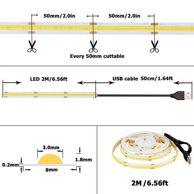 5v 320leds 8mm 6500K White COB Led Strip Light for Living Lighting by Switch Control