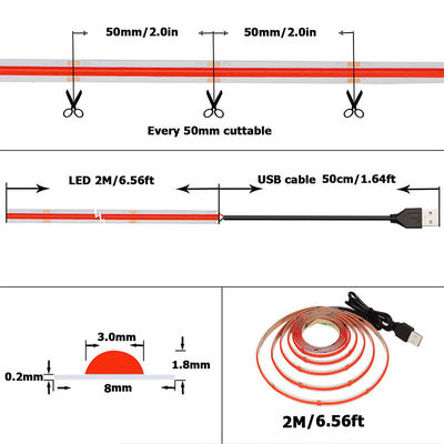 12V Dimmable Red COB LED Strip Light for Indoor and Outdoor Decoration 8mm 320 LEDs
