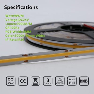 Support Dimmer High Brightness 8mm10mm 320leds 3000k-6500k COB Led Strip Light with 3-