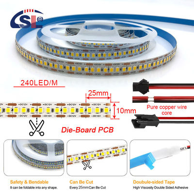 DC12V/24V 10mm 240led 2835 SMD LED Strips Cuttable Flexible Light Strip with Dimmer
