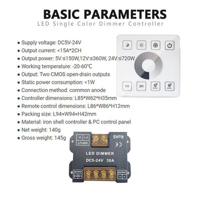 Wireless RF Touch Panel LED Light Controller for Monochrome Two-Color and RGB Lights