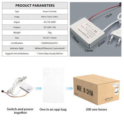 Customized Integrated Mirror Touch Dimmer Switch for Bathroom Smart Mirrors 12V 1A 12W
