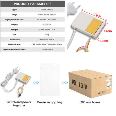 12V 1A 12W Customized Special Integrated Touch Sensor Switch for Bathroom Vanities Mirrors