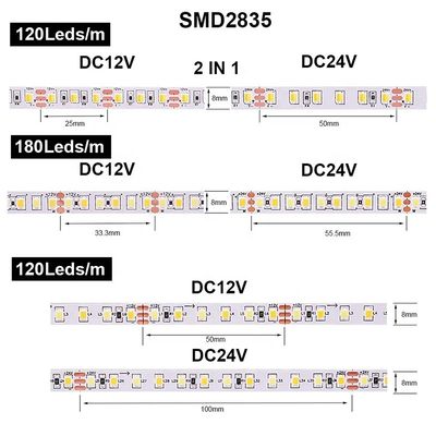 240leds 8mm 12V 24V UL Listed Dual Color COB SMD2835 LED Strip Light for Commercial Lighting