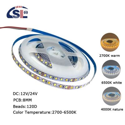 4000K CCT 8mm Width LED Flexible Strip Light 12V 120leds/m for Home Lighting Solution