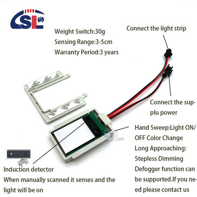DC12V Single/Three Color Hand Sweep Bathroom LED Lighting On/Off Dimmer Sensor Switch