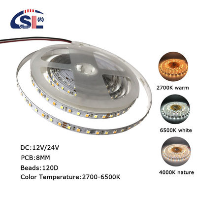 CCT High Brightness 8mm 120LEDs 3000K-6500K Dual Color SMD2835 LED Strip Light with 3-