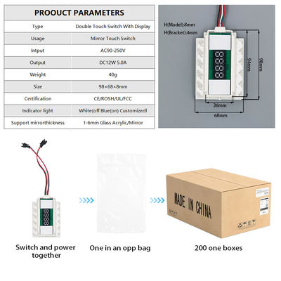 Time Display Slim DC12V 5A 60W Defogger LED Light Mirror Touch Sensor Stepless Dimmer Switch