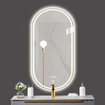 Smart LED Bathroom Vanity Mirror with Oval Bath Toilet and Luminous Lights in Silver