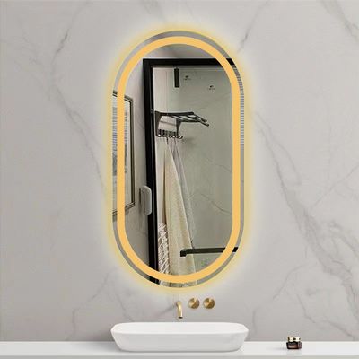Smart LED Bathroom Vanity Mirror with Oval Bath Toilet and Luminous Lights in Silver