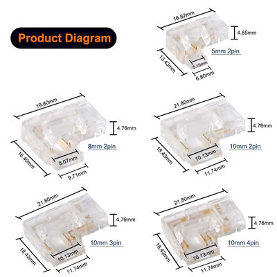 90 Degree L Shape Crystal Buckle for COB LED Strip Connector Seamless 2/3pin 5/8/10mm
