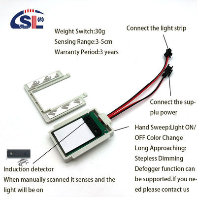 DC12V Smart Hand Led Light One/Three Colors Mirror Manual Scanning Dimming Control Non-Touch Sensor Switch