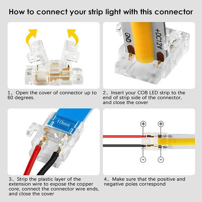 Waterproof IP20 COB LED Strip Connectors for 8mm 10mm Strip to Strip Plastic L-Shaped