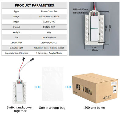 Double Key Dimmer Defogger Touch Switch Sensor For Lighted Bathroom Mirror 12v 5A 60W Three Colors LED Smart