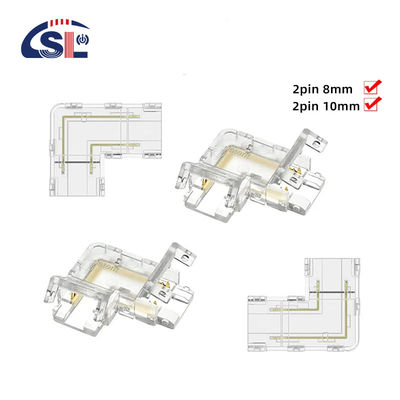 Transparent 2pin 8mm 10mm Crystal Clip Wire L Type COB LED Strip Connector L Shape 90 degree angled connector