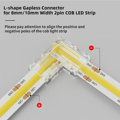 Transparent 2pin 8mm 10mm Crystal Clip Wire L Type COB LED Strip Connector L Shape 90 degree angled connector
