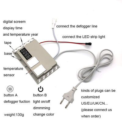 60W Mini Smart Mirror Touch LED Light Switch with Defogger DC12V Time and Temperature Display