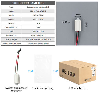 LED Light Door Cabinet Sensor Switch DC 12V 3A/5A for 1-6mm Mercury Mirror Sensing Range