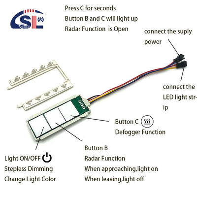DC 12V 5A 60W Three Button Touch Sensor Switch for Integrated Mirror Radar Inductive