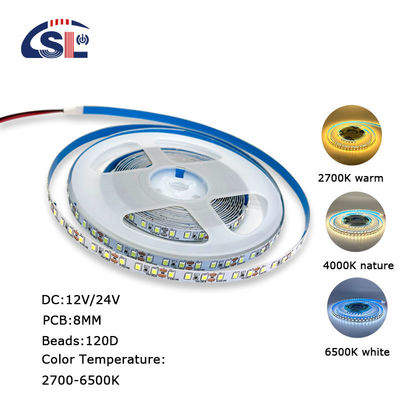 DC12V 24V SMD2835 120D 8mm 4000K Ra70 Die-Cutting Board LED Light Strips for Bathroom Vanities Mirrors