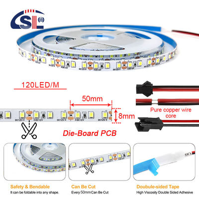 DC12V 24V SMD2835 120D 8mm 4000K Ra70 Die-Cutting Board LED Light Strips for Bathroom Vanities Mirrors